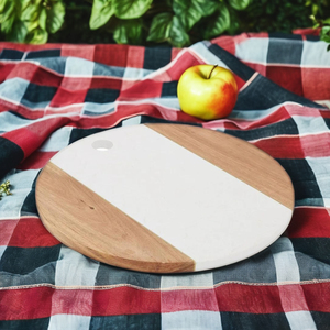 Planche à découper en bois rond en marbre blanc, plateau à fromages, planche à découper pour la cuisine et le plateau de service - Product Image 6