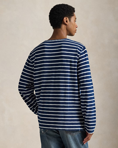 Camiseta de manga larga a rayas azul marino y blanco para hombre, camiseta informal de algodón con cuello redondo, corte ajustado, camiseta básica para otoño y primavera - Product Image 4