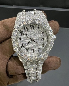 Iced Out Moissanite <b>Watch</b> Silver Diamond Look <b>Arabic</b> Dial Luxury Stainless Steel - Product Image 2