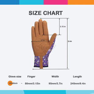 Guantes de Jardinería Florales Morados Personalizados, Palma de Cuero Sintético, Transpirables, Guantes de Trabajo de Protección para Jardín para Mujer, OEM ODM - Product Image 2