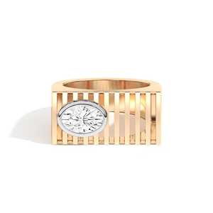 Bague large en or 10k 14k 18k avec diamant de laboratoire ovale de 1 carat, sertie clos, style audacieux, fabrication sur mesure, bijoux de déclaration, vente en gros - Product Image 1