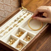 Boîte à bijoux rectangulaire en bois de qualité supérieure avec couvercle en verre, présentoir à bijoux, boîte à maquillage et organisateur