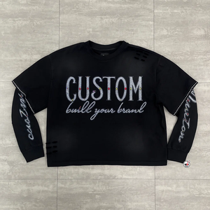 เสื้อยืดแขนยาวโอเวอร์ไซส์ขายดี พิมพ์ลายกลิตเตอร์ ตัวอักษรดีไซน์สตรีทแวร์ เสื้อยืดคอกลมถักสำหรับผู้ชาย ผ้าฝ้าย 100% - Product Image 1