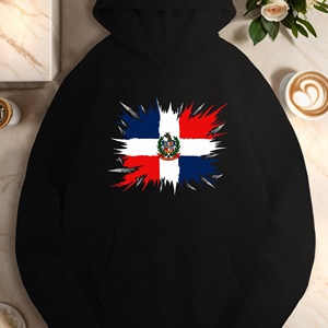Sudadera con Capucha Casual para Mujer, Diseño de la Bandera de República Dominicana, Tejida e Impresa - Product Image 3