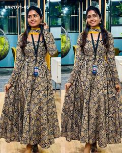 Best Fabric Pure Cotton with Kalamkari Block Print Readymade Anarkali Full-Flared Long Kurti-Georgette Dupatta Set <b>Woman</b> Fashion - Product Image 3