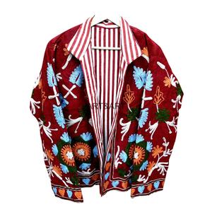 Floral Embroidery Corduroy Jacket with 100% Cotton <b>Strip</b> Lining Breathable & Eco-Friendly Quick Dry for Winter/Autumn - Product Image 1