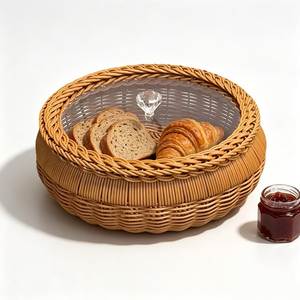 Rectangle Handcrafted Rattan <b>Bread</b> <b>Basket</b> Glass Lid Eco-Friendly Multifunction Kitchen Storage for Food Modern Style Single Tier - Product Image 1