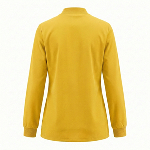 Blouse médicale personnalisée à prix de gros, fermeture éclair sur le devant, sans col, manches longues, poignets tricotés, ourlet ventilé - Product Image 3