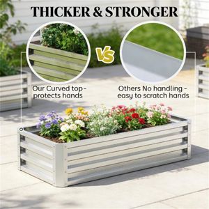 Fioriera e Vaso da Giardino Rialzato in Metallo Argentato per Piante da Esterno - Product Image 3