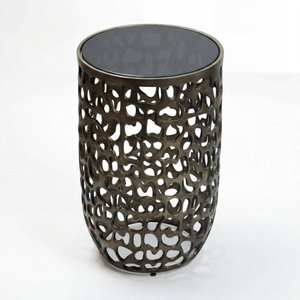 Mesa de Centro Redonda Moderna con Tapa de Vidrio Templado y Estructura Metálica, Mueble Decorativo Contemporáneo para Sala de Estar - Product Image 4