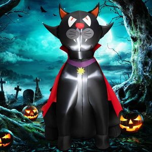 Decorazioni gonfiabili da giardino per Halloween, gatto vampiro di 1,4 metri con mantello rosso spaventoso - Product Image 4
