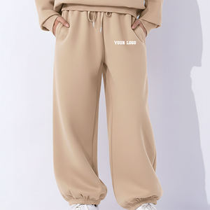 Nouvel article : Pantalon sarouel beige pour femme, taille mi-haute, coupe ample, longueur intégrale, couleur unie, décontracté, en coton tricoté, avec cordon de serrage à la taille et poches - Product Image 4