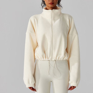 Women's Fleece Sports Jacket Stand Collar Yoga Top Warm Windproof Thickened <b>Zipper</b> Regular Length Coat Breathable Quick Dry - Product Image 2