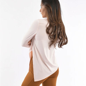 Chemise à manches longues pour femme 2026, design à découpe latérale en V, chemise longue personnalisée tendance, vêtement de yoga très élastique, anti-humidité, pour le sport - Product Image 2