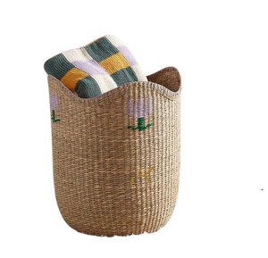 Cesta de Jacinto de Agua Bordada con Flores, Borde Ondulado, Caja de Almacenamiento Decorativa Tejida, Contenedor de Juguetes para Niños, Decoración Boho - Product Image 2