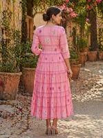 Robe maxi Kurti en coton mousseline à imprimé floral, entièrement cousue, style indien pakistanais, prête à porter, tenue décontractée, Kurti d'été