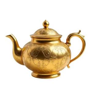 Théière en métal doré avec couvercle et poignée, design luxueux, style élégant, bouilloires à eau - Product Image 1