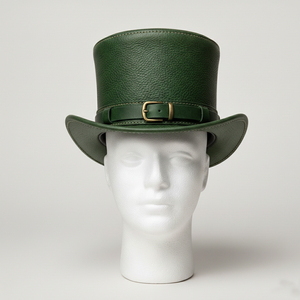 Premium quality custom Handmade Green Leather <b>Top</b> Hat Steampunk Festival Western Costume Hat - Product Image 5