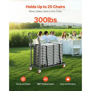 Carrello Porta Sedie in Metallo a Forma di L, Capacità 300 LBS, per 25 Sedie, Posizionamento Orizzontale, Carrello per Hotel - Product Image 2