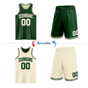 Ensemble d'uniformes de basketball réversibles personnalisés verts, maillot et short d'équipe à sublimation double face, OEM 100% polyester à séchage rapide - Product Image 2