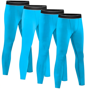 Leggings de compression pour hommes, longueur intégrale, couleur unie, spandex, nylon, taille élastique, noir, gris, bleu marine - Product Image 3