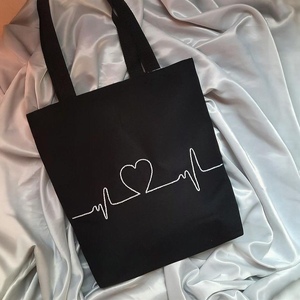 Sac fourre-tout en toile de coton personnalisé avec logo et motif lettres, style tendance, robuste, écologique, pour courses, réutilisable, grand format - Product Image 2