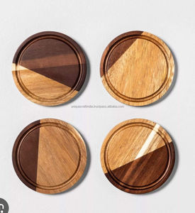 Ensemble de sous-verres en bois modernes écologiques faits à la main Sous-verres élégants et durables pour le thé, le café, la décoration de la maison Inde - Product Image 2