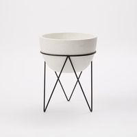 Pot de fleurs moderne en fer léger avec support en métal doré, revêtement blanc en poudre, pour plantes d'intérieur et décoration de sol.