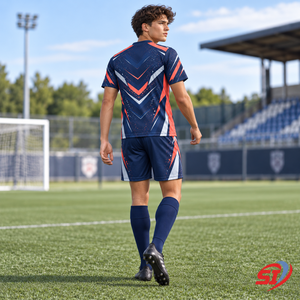Ensemble complet de football personnalisé pour jeunes, maillot et short sublimés Nebula Chevron, séchage rapide, uniforme d'équipe OEM - Product Image 4
