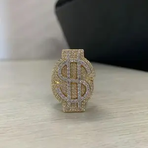 แหวนรูปสัญลักษณ์ดอลลาร์ประดับมอสซาไนต์ สำหรับทั้งชายและหญิง ทำจากเงินแท้ชุบทอง ดีไซน์หรูหราสไตล์ฮิปฮอป เหมาะสำหรับลุคโดดเด่นสะดุดตา - Product Image 3