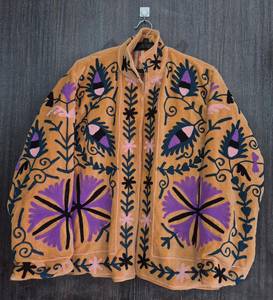 Veste en velours polaire à col montant, motif floral brodé à la main, manches longues, manteau d'automne pour femme, longueur normale, fermeture ouverte - Product Image 2