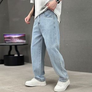 Jean en denim noir coupe droite à jambe large pour homme - Nouveau design, taille mi-haute, respirant, en coton et élasthanne, pantalon décontracté pour l'été et l'automne - Product Image 1