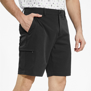 Shorts noirs unis pour hommes, taille mi-haute, style décontracté avec poches, séchage rapide, tissu tissé, fermeture boutonnée - Product Image 5