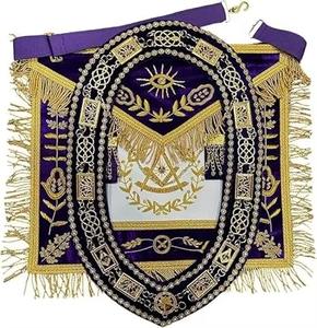 Delantal Masónico, Delantales de Regalia Masónica, Collar Masónico Bordado a Mano, Delantal Dorado de Gran Maestro de Logia Azul con Cadena y Collar - Product Image 3