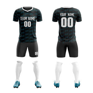 Camiseta de Fútbol Personalizada al por Mayor de Secado Rápido, Camiseta Negra y Azul Barata, Ropa Deportiva de Fútbol de Alta Calidad - Product Image 1
