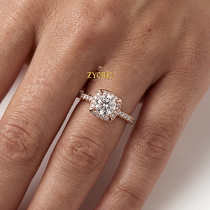Luxury 925 Sterling <b>Silver</b> Round Cut Lab Grown Diamond Halo Signet Style Engagement Wedding <b>Ring</b> for Women Gift Party Jewelry - Product Image 3