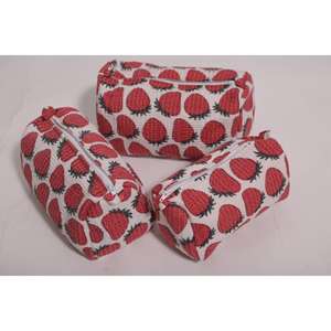 Lavinas Fashion Quilted Cotton Waterproof Durable Strawberry Pouch Makeup Bag Travel Cosmetic Organizer for <b>Case</b> Cute Zipper - Product Image 4