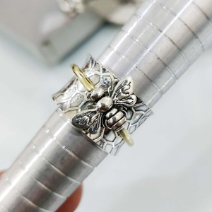 Honey <b>Bee</b> Spinner Ring 925 Sterling Silver Handmade Fidget Thumb Ring For Unisex Elegant Wedding or Party <b>Gift</b> - Product Image 1