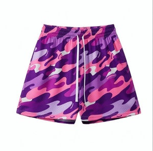 Pantalones Cortos Deportivos de Malla con Estampado de Leopardo para Hombre, 100% Poliéster, Secado Rápido, con Cordón Ajustable, Azul y Negro - Product Image 2