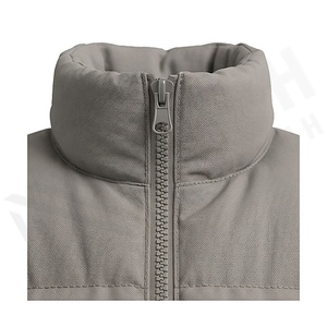 Quilted Vest Stand Collar Zipper Closure Polyester Filling <b>Winter</b> Solid Color Regular Length Woven Fabric Gray - Product Image 4