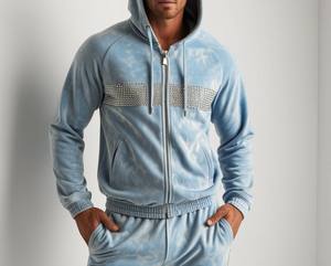 Survêtements Homme Personnalisables Légers Hiver Streetwear 100% Coton Coupe-Vent Couleur Unie Strass Prix de Gros Style - Product Image 1