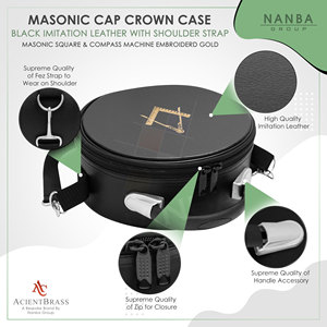 Étui pour casquette maçonnique du Groupe Nanba, fabriqué en similicuir noir avec emblème carré et boussole brodé or. - Product Image 5