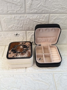 Cowhide Leather Stylish Travel Jewelry Organizer Compact <b>Case</b> Genuine Hand Tooled Leather Accessory Holder Gift Storage - Product Image 5