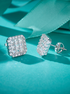 Womens 925 Silver Moissanite <b>Square</b> Stud <b>Earrings</b> Princess Cut Cluster <b>Diamond</b> <b>Earrings</b> Elegant Gift Bridal Party Fashion - Product Image 1