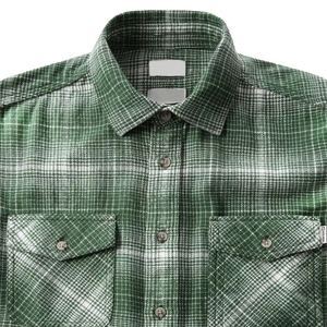 Chemise en flanelle à carreaux vertes pour homme, manches longues, boutonnée, décontractée, pour l'automne, 100% coton, tissu respirant tissé - Product Image 6