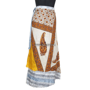 New Exclusive Indian <b>Around</b> Reversible Silk Magic <b>Wrap</b> <b>Skirt</b> Women Wear Vintage Silk Sari Long Length <b>Wrap</b> <b>Around</b> <b>Skirt</b> 2 Layer - Product Image 1