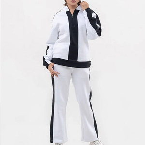 Women Plus Size Tracksuit Set White Black Color Blocking Half-<b>Zip</b> Long Sleeve Loose Fit Autumn Full Length With Side Pockets - Product Image 1