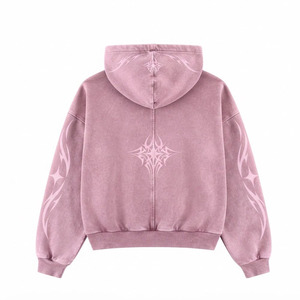 Sweat-shirt à capuche rose vintage délavé à l'acide, coupe oversize, en molleton de coton, imprimé étoiles et flammes - Product Image 2
