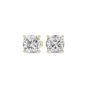 Boucles d'oreilles clous solitaires en diamant de laboratoire taille coussin brillant, en or jaune 14 carats, bijoux de luxe, fournisseur en gros - Product Image 1