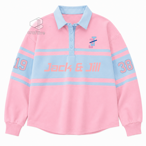 เสื้อรักบี้ลายทางสำหรับผู้หญิง Jack And Jill Of America แขนยาว คอปกโปโล ปักลายกราฟิก สีบล็อก - Product Image 1
